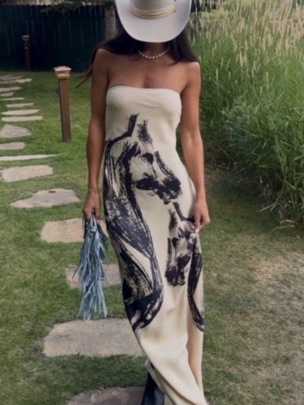 2XL HORSE ANTHROPOLOGIE Strapless Cream Maxi VIRAL Dress CONDITIONS APPLY RARE